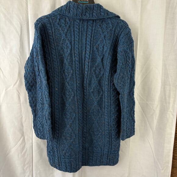 Kilronan Knitwear Cardigan Wool Cable Knit Ireland Fisherman Blue Size Medium - Picture 2 of 5
